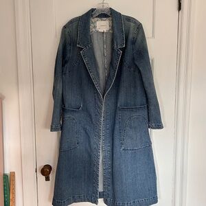 Anthropologie long denim duster coat jacket PL